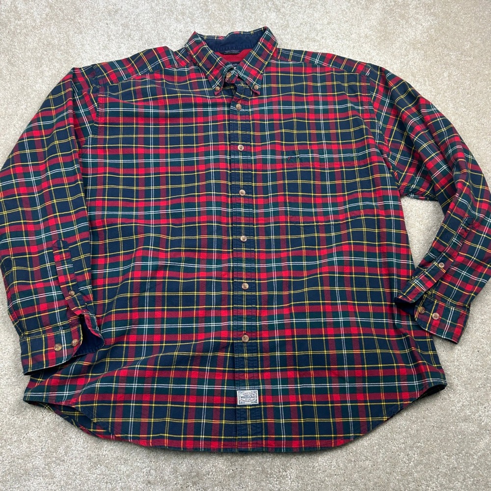 Woods & Gray Men's Shirt XL Red Navy Plaid Cotton Button Down Preppy